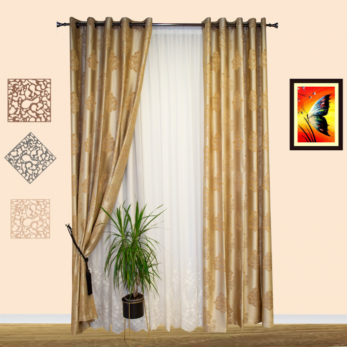 Set draperii Velaria baroc bej cu capse, 2x150x260 cm [3]