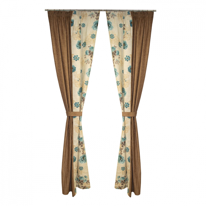 Set draperii Velaria maro cu flori turcoaz, 2x125x265 cm [3]