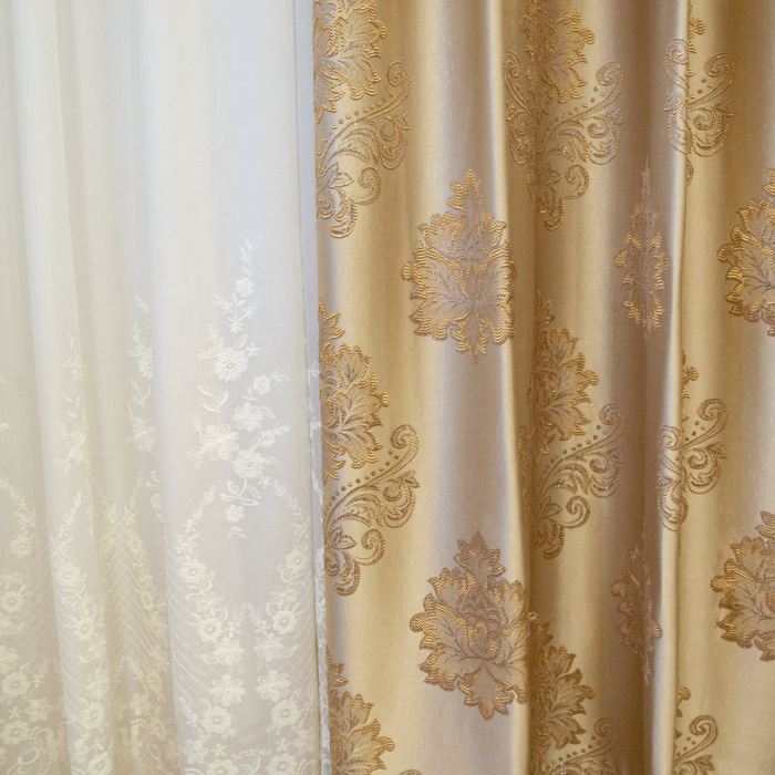 Set draperii Velaria baroc bej cu rejansa, 2x150x260 cm [2]