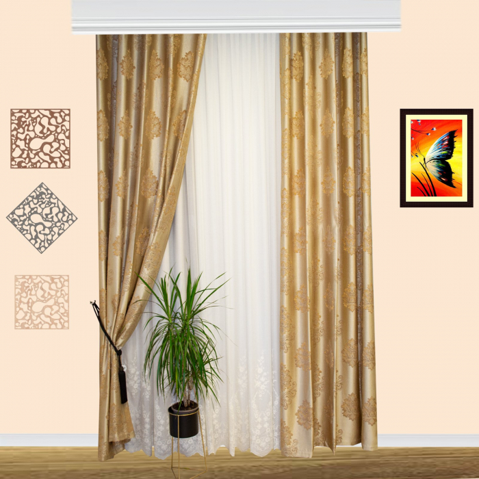Set draperii Velaria baroc bej cu rejansa, 2x150x260 cm [3]