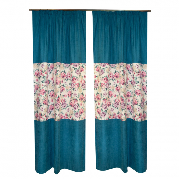 Set draperii floral turcoaz, 2x130x245 cm [2]