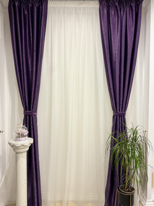 Set Velaria perdea voal premium si draperie soft mov imperial [2]