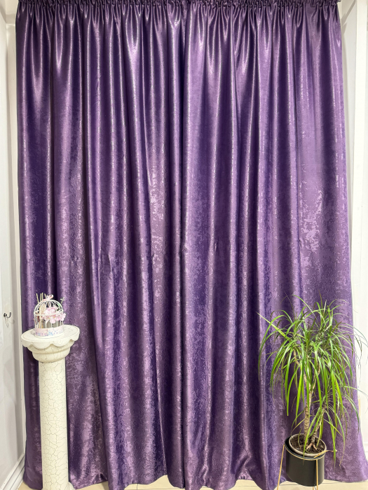 Set Velaria perdea voal premium si draperie soft mov imperial [5]