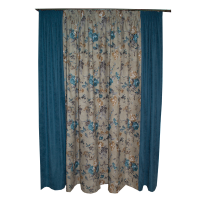 Set draperii gri cu flori turcoaz, 2x185x260 cm [2]