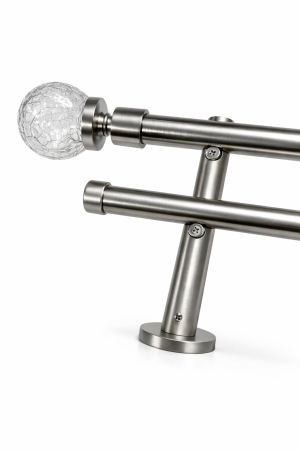 Galerie metal - Galerie Velaria metalica dubla bara neteda capat Cristal 19/19, inox crom