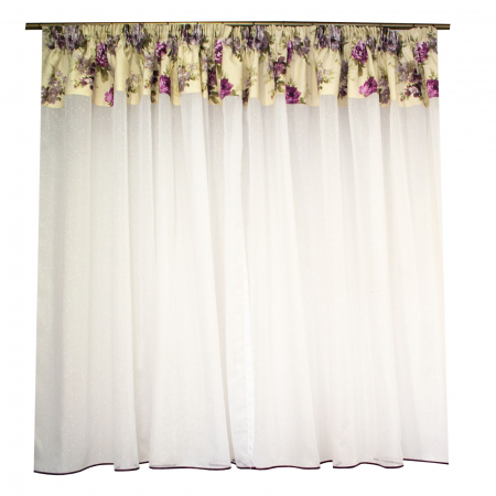 Perdea Velaria alba cu flori mov, 400x170 cm [2]