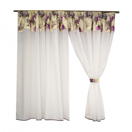 Perdea Velaria alba cu flori mov, 400x170 cm [1]