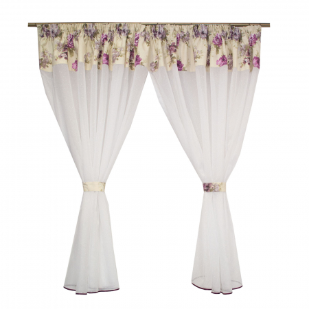 Perdea Velaria alba cu flori mov, 400x170 cm [0]