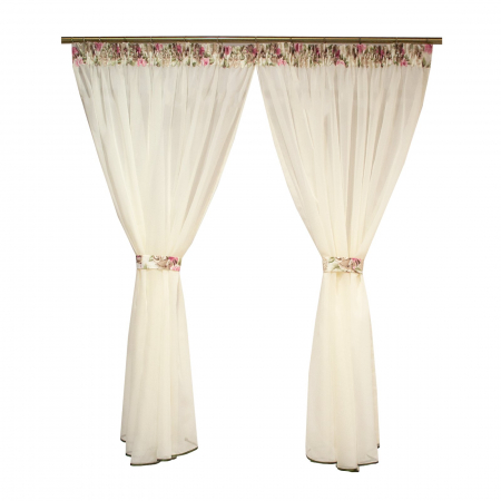 Perdea de bucatarie din voal unt cu flori, 330x150 cm [0]