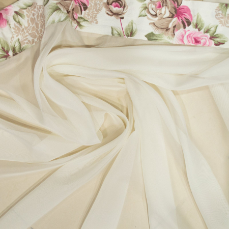 Perdea de bucatarie din voal unt cu flori, 330x150 cm [1]