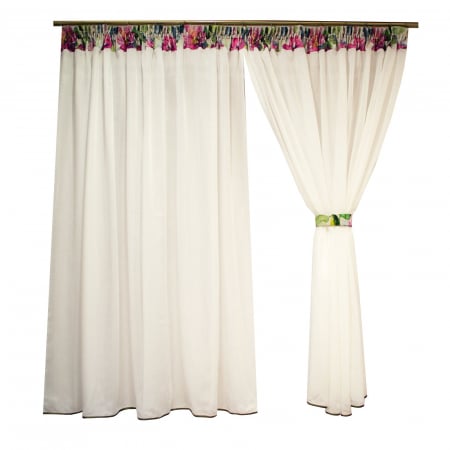 Perdea de bucatarie ivoire cu flori, 360x160 cm [3]