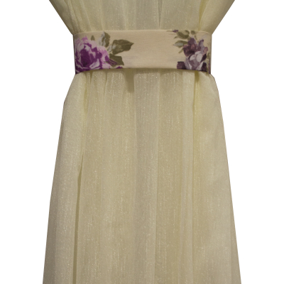 Perdea de bucatarie ivoire cu flori mov, 390x150 cm [1]