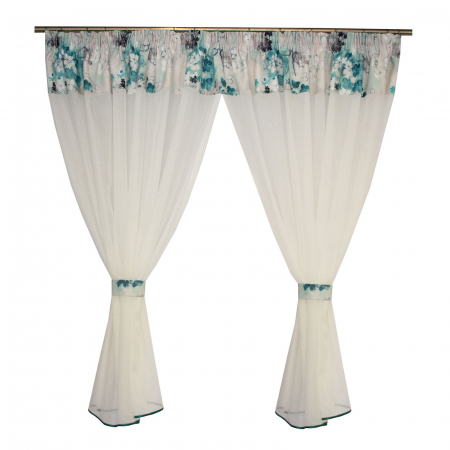 Perdea de bucatarie ivoire cu flori verzi, 325x150 cm [0]