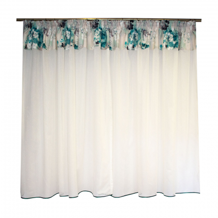 Perdea de bucatarie ivoire cu flori verzi, 325x150 cm [1]