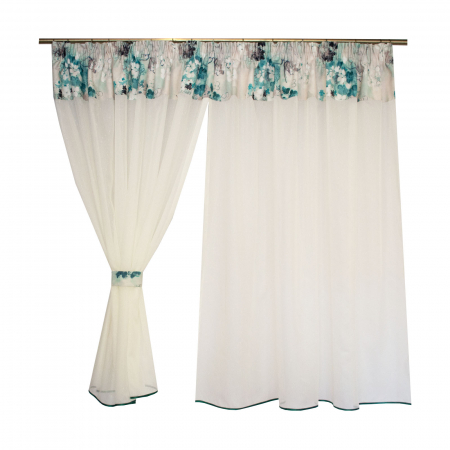 Perdea de bucatarie ivoire cu flori verzi, 325x150 cm [2]