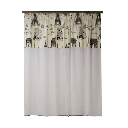 Perdea de bucatarie alba lucioasa cu imprimeu urban, 215x150 cm [1]