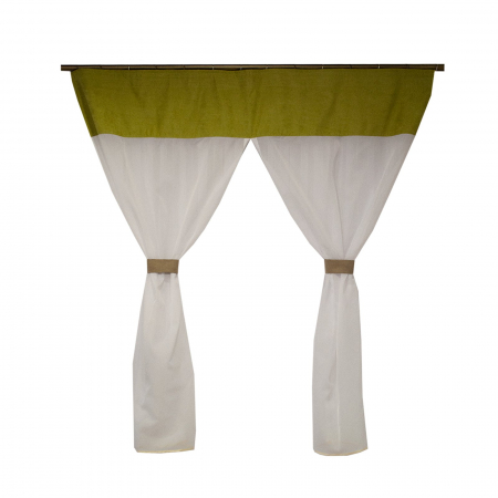 Perdele bucatarie - Perdea Velaria voal alb si suet verde, 145x165 cm