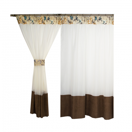 Perdea de bucatarie voal unt cu bordura wenge, 275x150 cm [1]