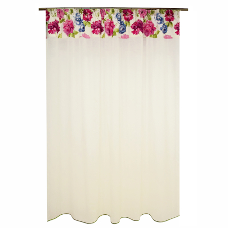 Produse - Perdea pirilty ivoire cu flori, 200x210 cm