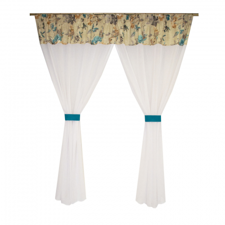 Perdea Velaria in alb cu flori turcoaz, 240x180 cm [0]