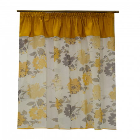 Perdele bucatarie - Perdea Velaria din in cu flori, 170x145 cm