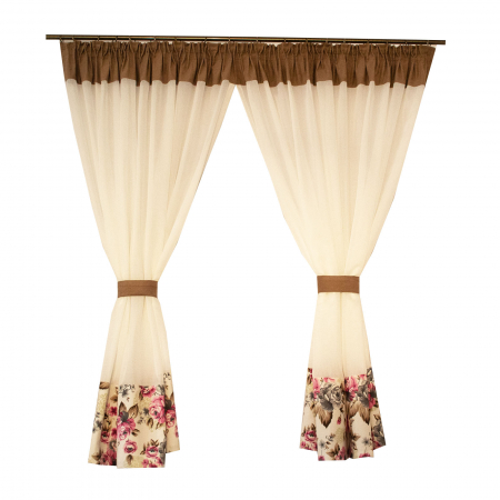 Perdea Velaria de bucatarie in cu bata maro si bordura florala, 325x155 cm [0]
