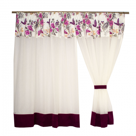 Perdea Velaria ivore cu fluturi mov, 300x145 cm [2]