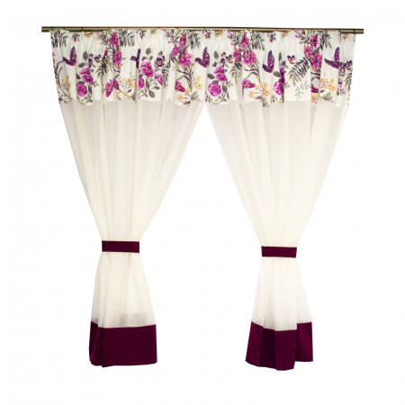 Perdea Velaria ivore cu fluturi mov, 300x145 cm [0]