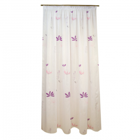 Perdele moderne - Perdea Velaria alba cu imprimeu floral mov, 210x245 cm