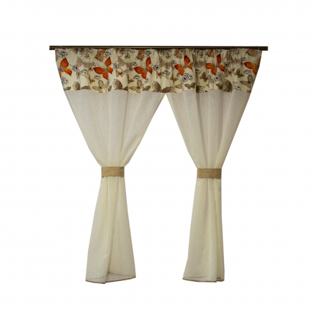 Perdele fara model - Perdea Velaria in ivoire cu fluturi portocalii, 160x170 cm