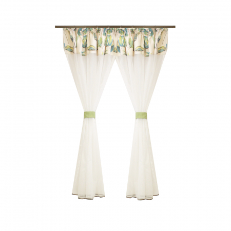 Perdele bucatarie - Perdea Velaria bamboo alb si tafta frunze verzi, 260x155 cm