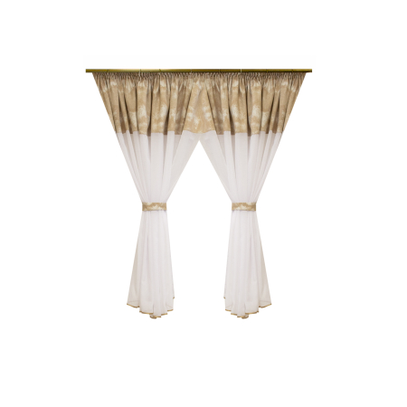Perdele bucatarie - Perdea Velaria bamboo alb si tafta bej antichizat, 420x140 cm
