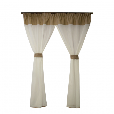 Perdele bucatarie - Perdea Velaria easy ivoire si banda bej, 155x170 cm