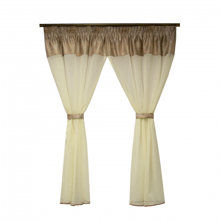 Perdele bucatarie - Perdea Velaria  in ivoire si tafta bej antichizat, 220x155 cm