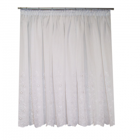 Perdele la oferta - Perdea Velaria batist alb cu broderie, 300x135