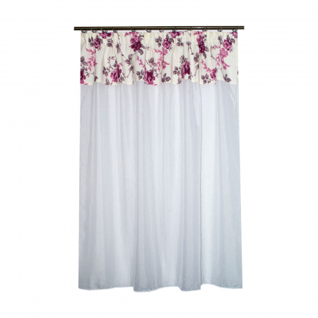 Perdea Velaria ploita alba cu flori roz, 145x140 cm [0]