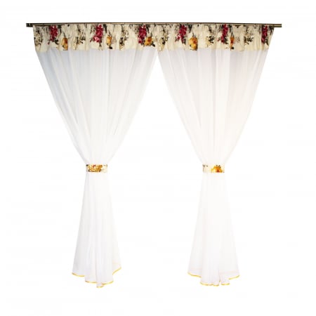 Perdele bucatarie - Perdea Velaria alba cu imprimeu floral, 235x160 cm