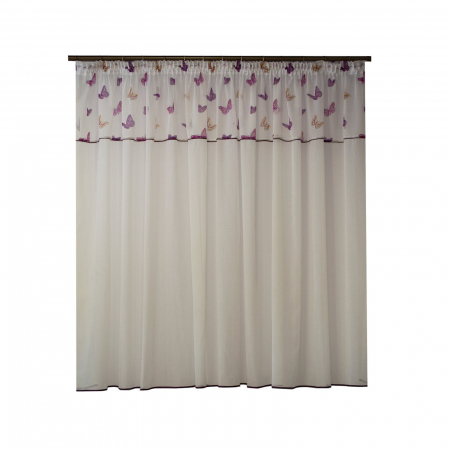 Perdele bucatarie - Perdea Velaria in ivoire cu fluturi mov, 335x175 cm
