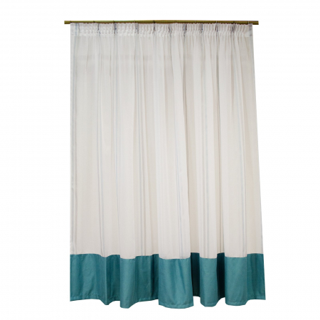 Perdele - Perdea Velaria de bucatarie voal cu dungi verticale gri si bleo, 270x170 cm