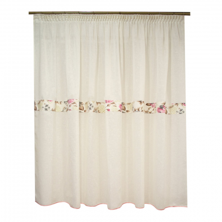 Perdele bucatarie - Perdea Velaria de bucatarie cu flori roz, 310x150 cm