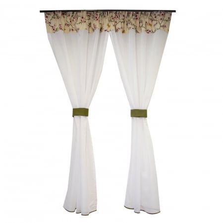 Perdele bucatarie - Perdea Velaria de bucatarie cu flori roz, 170x165 cm