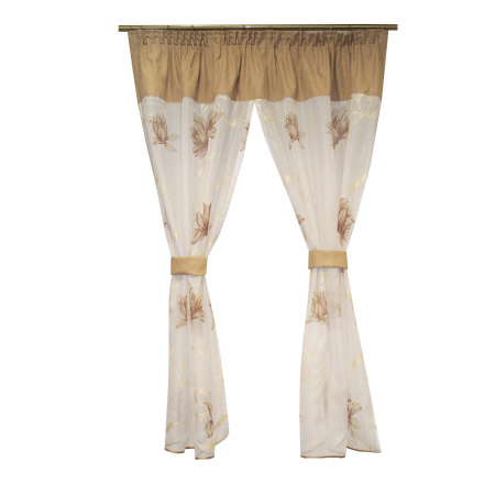 Perdea Velaria de bucatarie flori pictate maro, 150 x 155 cm [0]