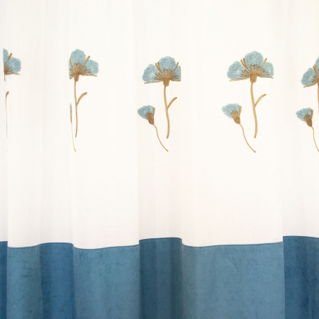 Perdea Velaria de bucatarie, alba cu flori turcoaz, 280x165 cm [2]