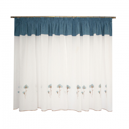 Perdea Velaria de bucatarie, alba cu flori turcoaz, 375x155 cm [4]
