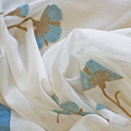 Perdea Velaria de bucatarie, alba cu flori turcoaz, 375x155 cm [1]