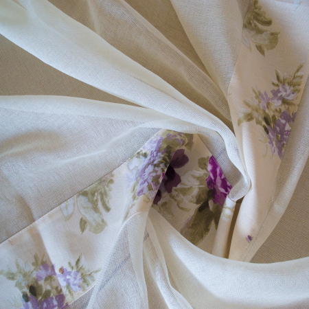Perdea Velaria in rar ivoire cu flori mov, 350x150 cm [1]