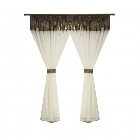 Perdele bucatarie - Perdea Velaria in ivoire cu tafta gri, 210x150 cm