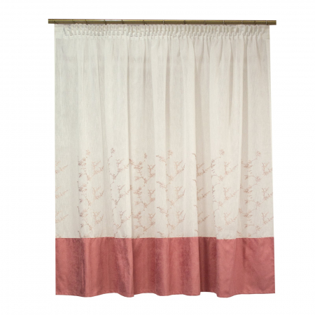 Perdele - Perdea Velaria de bucatarie cu broderie roz, 220x155 cm