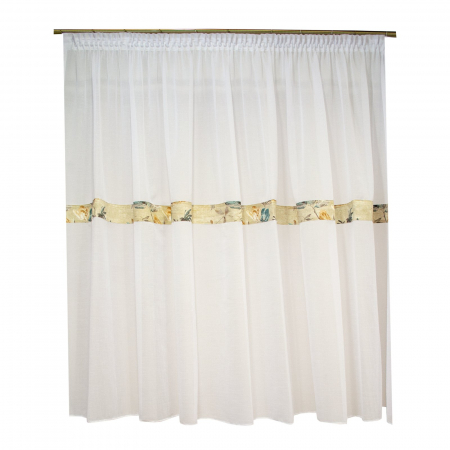 Perdele bucatarie - Perdea Velaria in alb cu bata florala, 400x155 cm