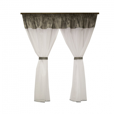 Perdele bucatarie - Perdea Velaria in alb lucios si tafta gri, 185x165 cm